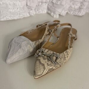 JustFab Beige Snake Print Slingback Flats
